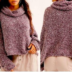 NWT Free People Bittersweet BFF Cowl Neck Oversized  Purple Cozy Sweater Size XS